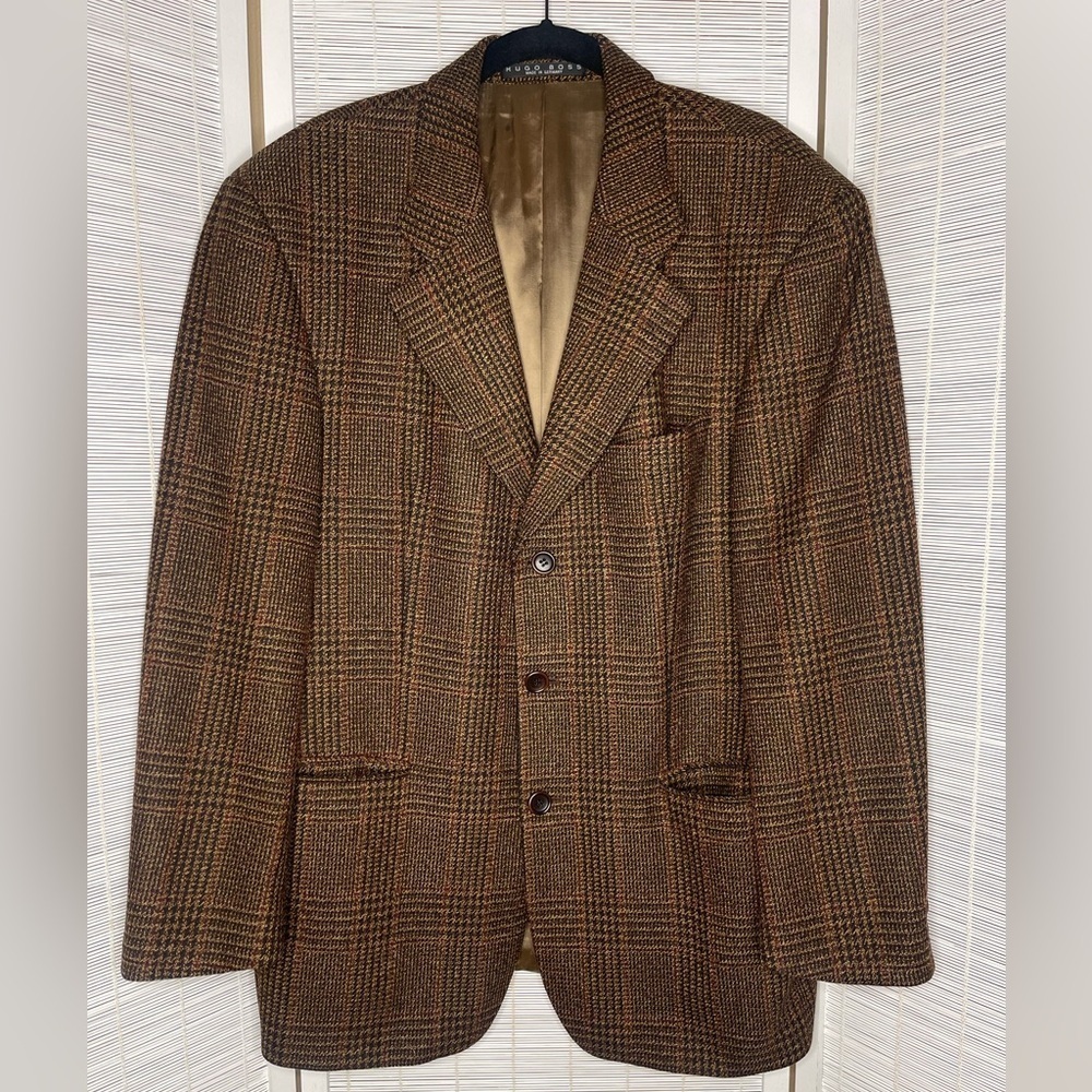 Hugo Boss Wool Cashmere Plaid Houndstooth Blazer Loro Piana Fabric 40R
